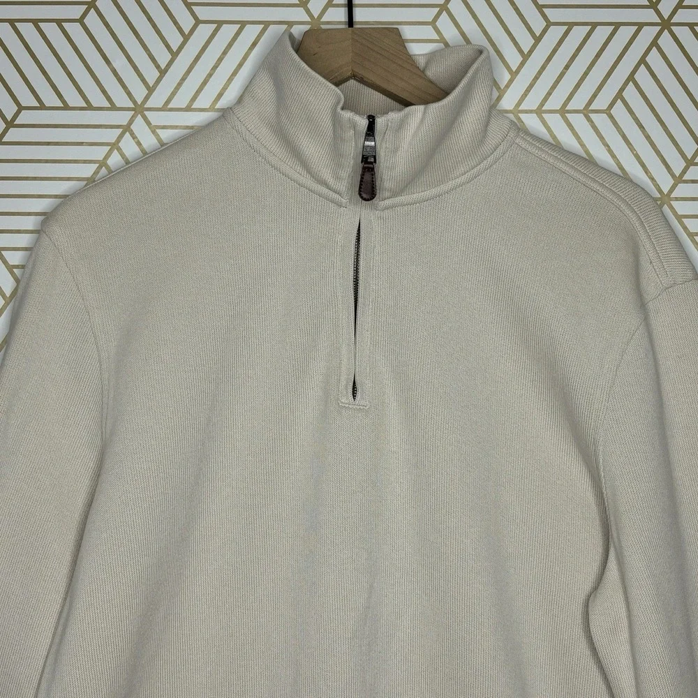 Banana Republic Ivory XL 1/4 Zip Mock Neck Knit Pullover Sweater Elbow Patches